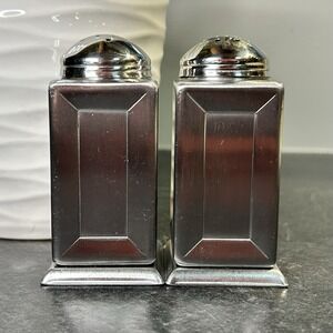 Vintage AMCO MCM Stainless Steel Square Salt‎ & Pepper Shakers 3.5" VERY HTF